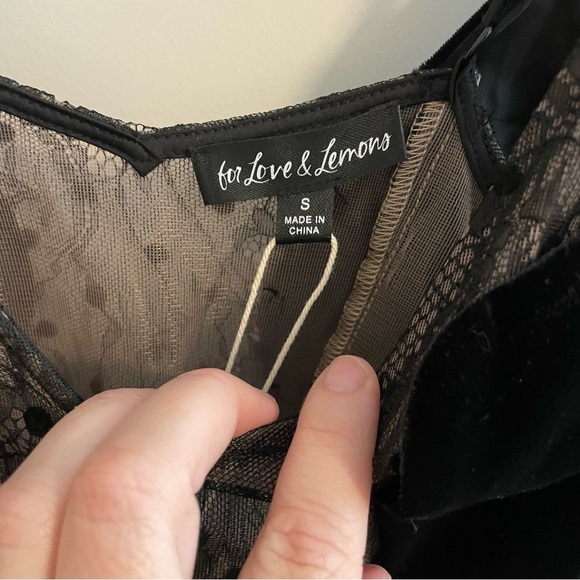 NWT For Love and Lemons Jourdan Mini Dress in Black Lace Velvet Size Small - Picture 9 of 14